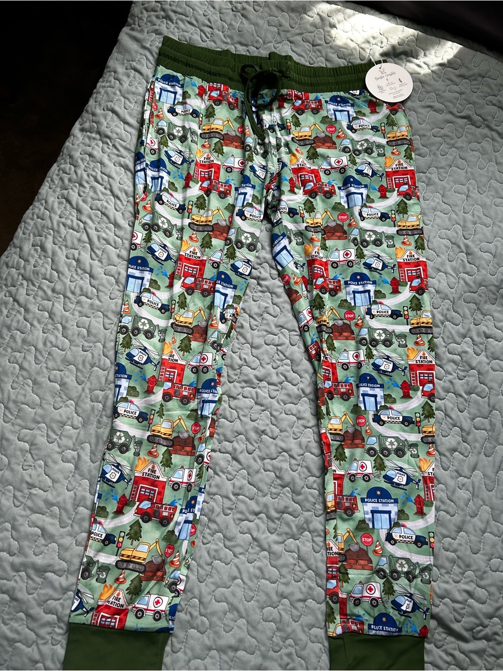 Adult Jogger Pants in Green Rescue Vehicles Print